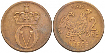 НОРВЕГИЯ 2 ЭРЕ 1965 КМ 410 бронза 3955-162