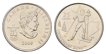 Канада 25 центов 2009 XXI зимние Олимпийские Игры, Ванкувер 2010 - Лыжные гонки KM 840 сталь плакированная никелем UNC 4678-1211