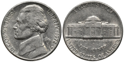 США 5 центов 1972 D, Джефферсон KM А192 медно-никель 4577-1212