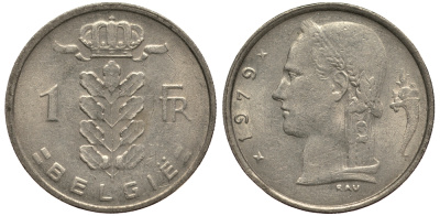 БЕЛЬГИЯ 1 ФРАНК 1979 BELGIE KM 143.1 медно-никель 4182-227