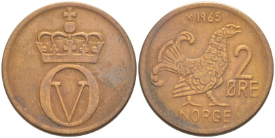 НОРВЕГИЯ 2 ЭРЕ 1965 КМ 410 бронза 3955-162