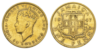 Ямайка 1 пенни 1947 KM 32 никель латунь 4628-545