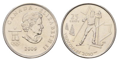 Канада 25 центов 2009 XXI зимние Олимпийские Игры, Ванкувер 2010 - Лыжные гонки KM 840 сталь плакированная никелем UNC 4678-1211