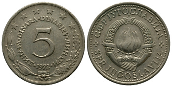ЮГОСЛАВИЯ 5 ДИНАРОВ 1972 СОЦИАЛИСТИЧЕСКАЯ ФЕДЕРАТИВНАЯ РЕСПУБЛИКА KM 58 медь никель цинк 89-1316