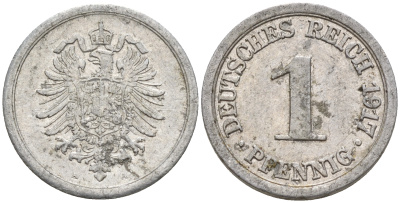 Германия 1 пфенниг 1917 A KM 24, J. 300, Weege 2 алюминий    4596-248