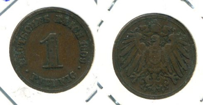 ГЕРМАНИЯ 1 ПФЕННИГ 1909 F KM 10, J. 10 медь 701-325