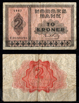 Норвегия 2 кроны 1947 Pick 16 b бумага 7457-29-1-2