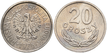 Польша 20 грошей 1975 MW KM А47 алюминий  UNC  4187-343