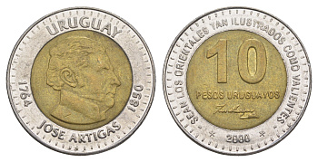 Уругвай 10 песо 2000 KM 121 биметалл 4635-541