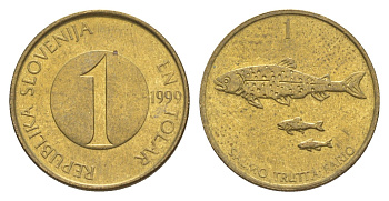 Словения 1 толар 1999 рыбы KM 4 латунь 3996-1241