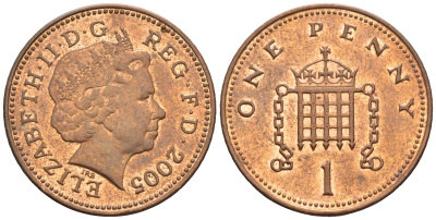 Великобритания 1 пенни 2005 Елизавета II (1952-2022) KM 986, Spink 4710 (B5) сталь плакированная медью 4609-622