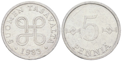 Финляндия 5 пенни 1983 KM 45a алюминий 218-1051