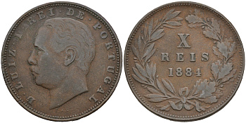 ПОРТУГАЛИЯ 10 РЕЙСОВ 1884 KM 526 медь 4563-1031