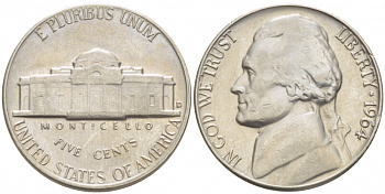 США 5 ЦЕНТОВ 1964 ДЖЕФФЕРСОН KM A192 медно-никель 214-711