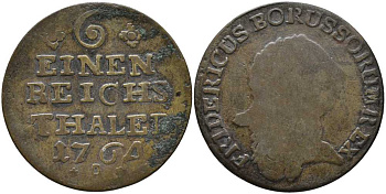 ПРУССИЯ 1/6 ТАЛЕРА 1764 А, ФРИДРИХ II (1740-1786) KM 269 серебро 4398-246