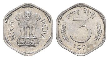 Индия 3 пайса 1971 без отметки монетного двора - Калькутта KM 14.2 алюминий UNC 4643-269