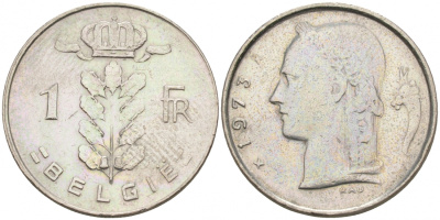 БЕЛЬГИЯ 1 ФРАНК 1973 BELGIE KM 143.1 медно-никель 68-531