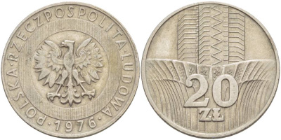 Польша 20 злотых 1976 MW KM 67 медно-никель 4542-1215