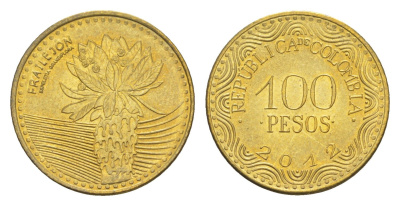 Колумбия 100 песо 2012 KM 296 сталь плакированная никелем UNC 4651-566