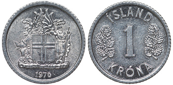 Исландия 1 крона 1976 KM 23 алюминий 4124-246
