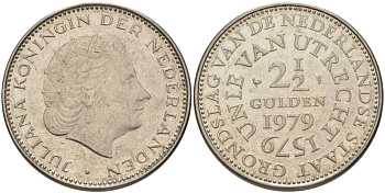 Нидерланды 2 1/2 гульдена 1979 400 лет Утрехтскому союзу, Юлиана (1949-1980) KM 197 никель 82-1236