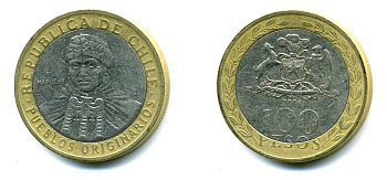 Чили 100 песо 2006 индейцы Мапуче KM 236 биметалл 29-241