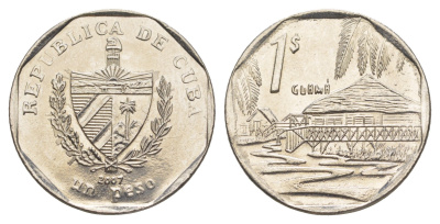 Куба 1 песо 2007 KM 579.2 сталь плакированная никелем UNC 4637-1124
