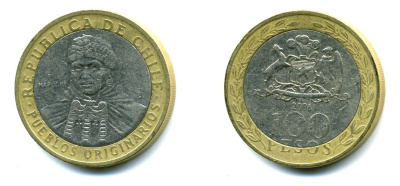 Чили 100 песо 2006 индейцы Мапуче KM 236 биметалл 29-241