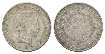 Венгрия 20 крейцеров 1844 B, Фердинанд I (1835-1848) KM 422 серебро aUNC 4622-441