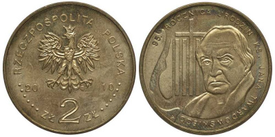 Польша 2 злотых 2010 MW, 95 лет со дня рождения Яна Якуба Твардовского KM 730 нордик UNC 4676-717