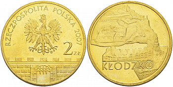Польша 2 злотых 2007 MW, серия города Польши, Клодзко (Klodzko) KM 624 латунь UNC M18-05