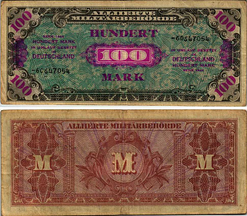 ГЕРМАНИЯ 100 МАРОК 1944 ВОСЕМЬ ЦИФР В НОМЕРЕ СЕРИИ, F, ВТОРАЯ МИРОАЯ ВОЙНА ОККУПАЦИЯ ГЕРМАНИИ Pick 197с бумага 7183-34-1-1