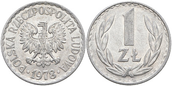 Польша 1 злотый 1978 Кремница KM 49.1, Parchimowicz 213r алюминий 3856-636