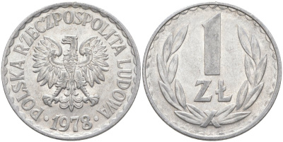 Польша 1 злотый 1978 Кремница KM 49.1, Parchimowicz 213r алюминий 3856-636