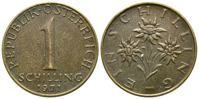 Австрия 1 шиллинг 1971 KM 2886 алюминиевая бронза 84-547