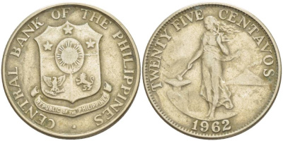 ФИЛИППИНЫ 25 СЕНТАВО 1962 KM 189.1 медь никель цинк 4544-552