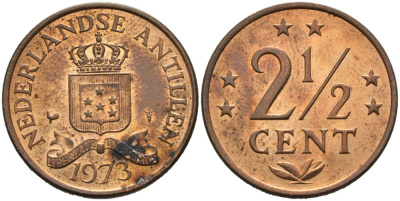 Нидерландские Антилы 2 1/2 цента 1973 Юлиана (1948-1980) KM 9 бронза 92-1213