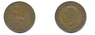 Великобритания 1/2 пенни 1935 Георг V (1910-1936) KM 837, Spink 4058 бронза 89-336