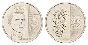 Филиппины 5 писо (песо) 2017 KM 302 сталь плакированный никелем UNC 3336-1244