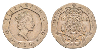 Великобритания 20 пенсов 1996 Елизавета II (1952-2022) KM 939, Spink 4361 (G2) медно-никель 4639-869