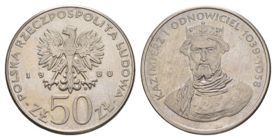 Польша 50 злотых 1980 Польские правители - Князь Казимир I Восстановитель Y 117 медно-никель UNC 4653-714