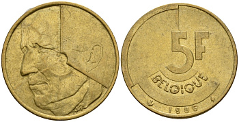 Бельгия 5 франков 1986 Belgique, Бодуэн I (1951-1993) KM 163 алюминиевая бронза 4601-153