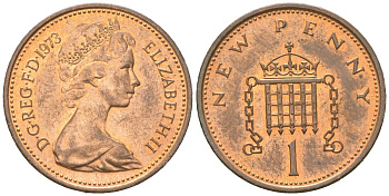 Великобритания 1 новый пенни 1973 Елизавета II (1952-2022) KM 915, Spink 4237 (B1) бронза UNC 4151-317
