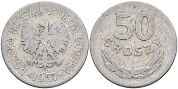 Польша 50 грошей 1957  KM 48.1 алюминий    4161-124