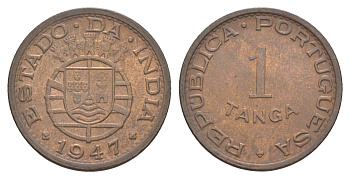 Португальская Индия 1 танга 1947 год-тип KM 24 бронза 4127-442