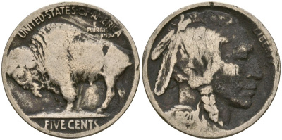 США 5 центов 1920 индеец, бизон KM 134 медно-никель 4135-417