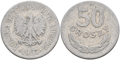 Польша 50 грошей 1957  KM 48.1 алюминий    4161-124