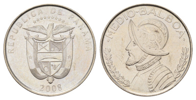 Панама 1/2 бальбоа (50 сентесимо) 2008 KM 129.1 медь плакированный медно-никелем UNC 4653-526