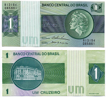 Бразилия 1 крузейро 1975 серия В 1319, подпись 18 Pick 191Аb бумага аUNC 8603-39-3-2