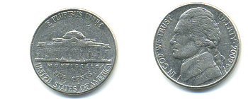 США 5 ЦЕНТОВ 2000 D ДЖЕФФЕРСОН KM А192 медно-никель 179-814